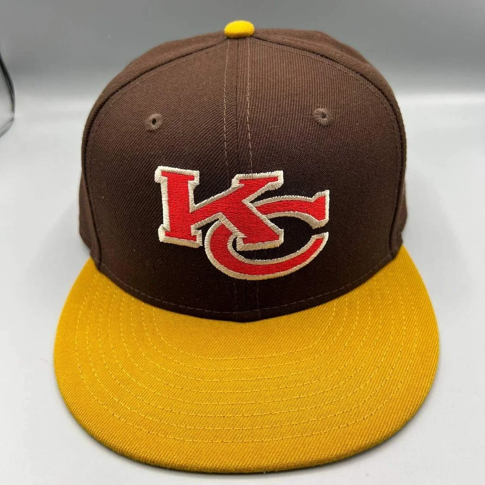 Kansas City Chiefs Hat Men 7 1/2‎ Brown Yelllow 59Fifty New Era MLB Fitted Cap